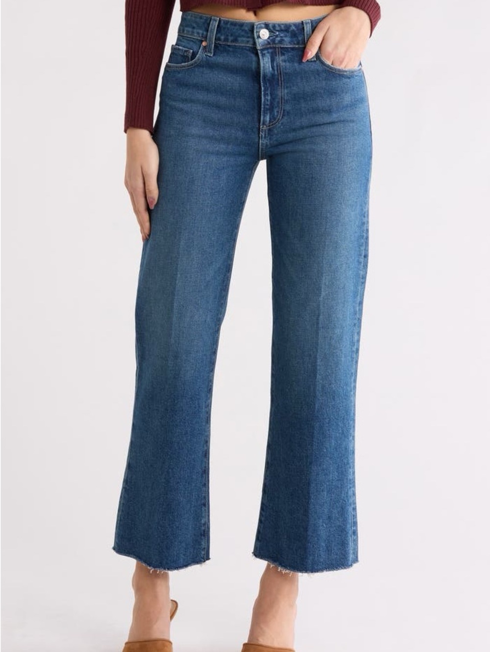 Leenah Raw Hem High Waist Ankle Wide Leg Jeans
